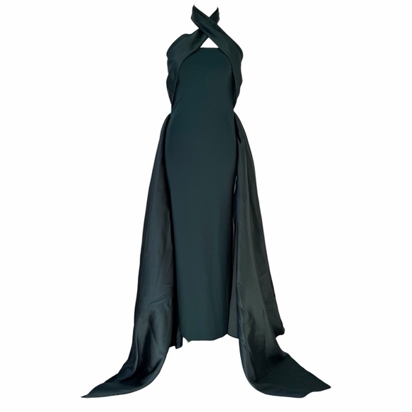 Solace London Rumi Emerald Green Satin Twill Crepe Halterneck Gonwn Size 6 - Picture 3 of 13